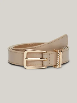 Paski*Tommy Hilfiger Skórzany Pasek Z Dwiema Szlufkami BEIGE