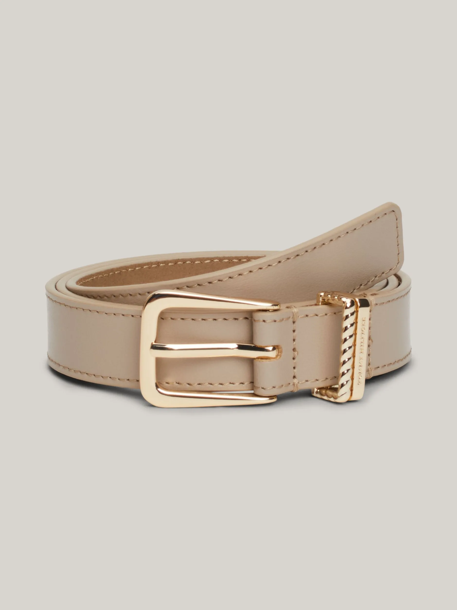 Paski*Tommy Hilfiger Skórzany Pasek Z Dwiema Szlufkami BEIGE