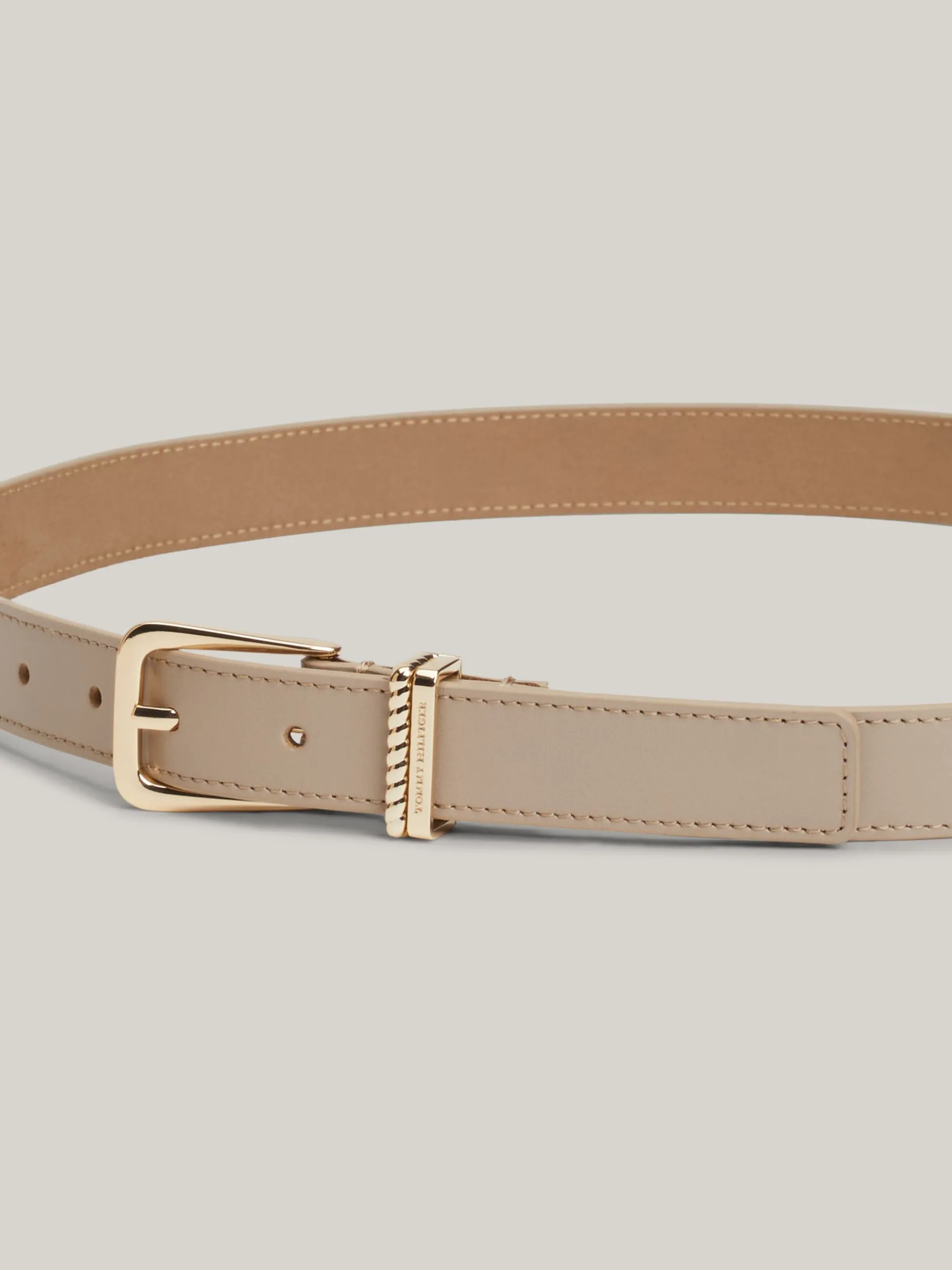 Paski*Tommy Hilfiger Skórzany Pasek Z Dwiema Szlufkami BEIGE