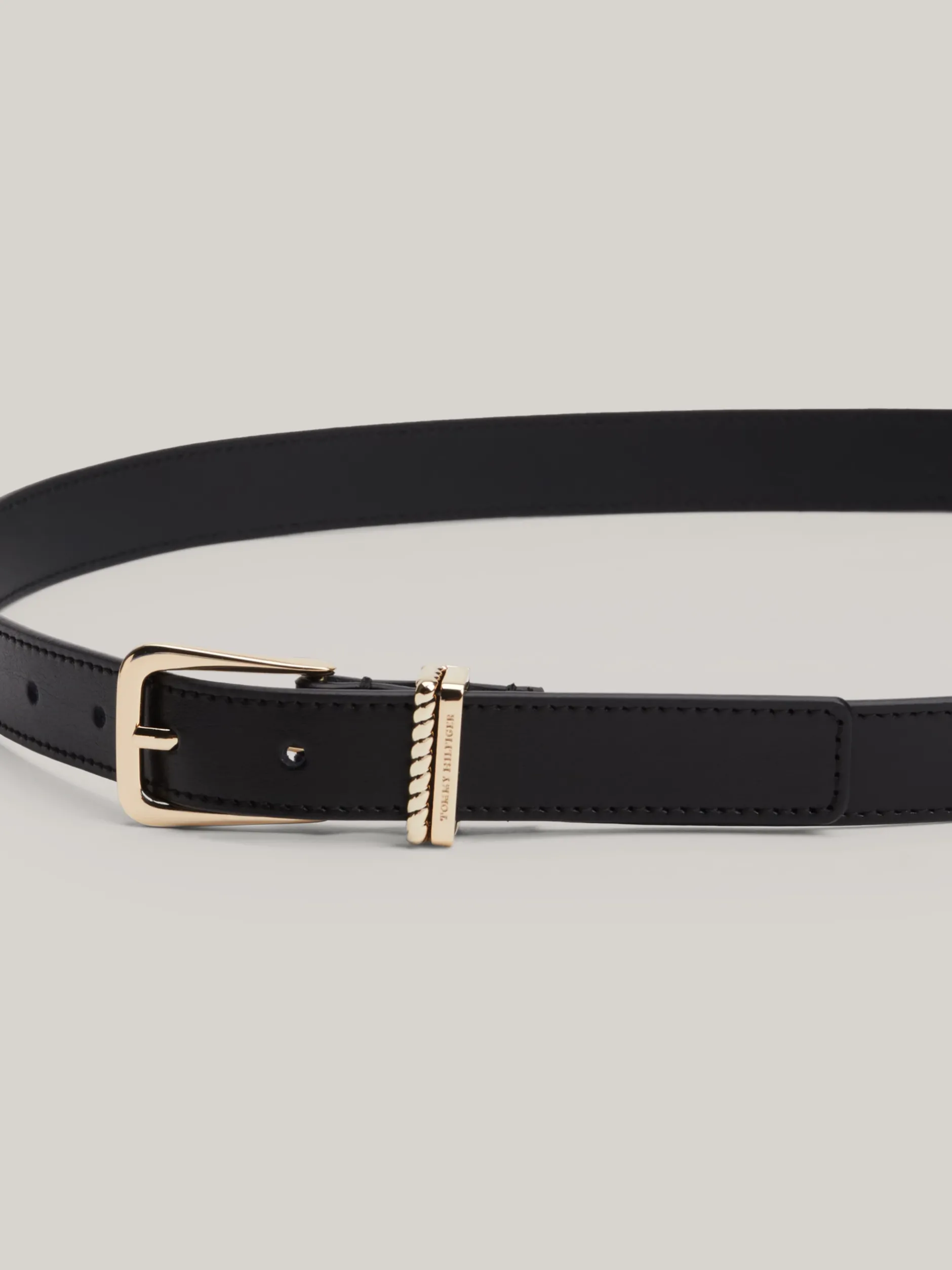 Paski*Tommy Hilfiger Skórzany Pasek Z Dwiema Szlufkami BLACK