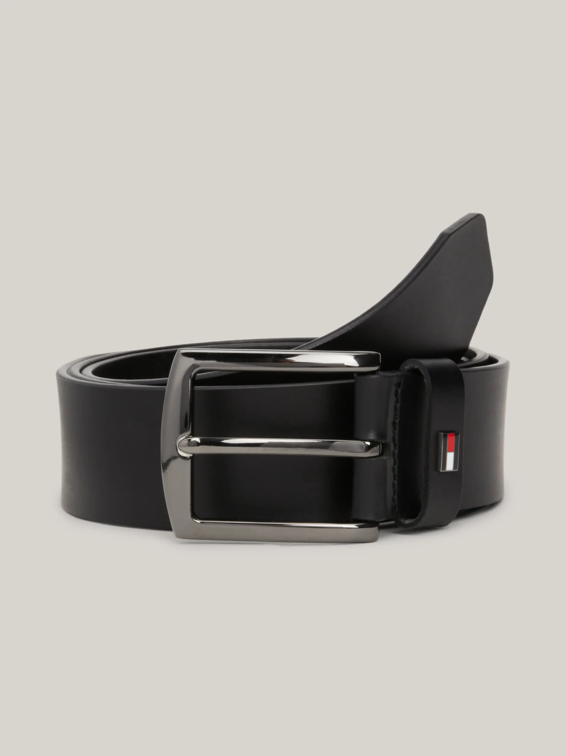 Paski*Tommy Hilfiger Skórzany Pasek Z Emaliowaną Flagą BLACK