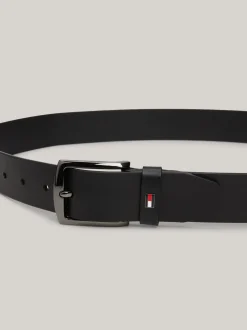 Paski*Tommy Hilfiger Skórzany Pasek Z Emaliowaną Flagą BLACK