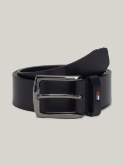 Paski*Tommy Hilfiger Skórzany Pasek Z Emaliowaną Flagą SPACE BLUE