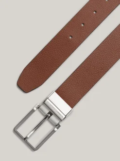 Paski*Tommy Hilfiger Skórzany Pasek Z Kwadratową Sprzączką I Logo BLACK / WINTER COGNAC