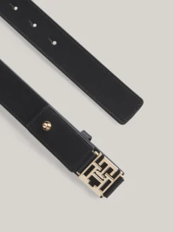 Paski*Tommy Hilfiger Skórzany Pasek Z Monogramem TH BLACK
