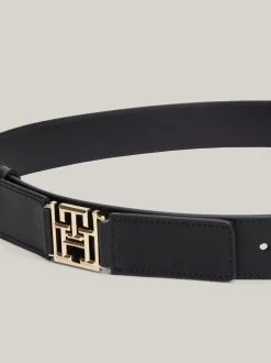 Paski*Tommy Hilfiger Skórzany Pasek Z Monogramem TH BLACK