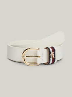 Paski*Tommy Hilfiger Skórzany Pasek Z Okrągłą Sprzączką Essential ANCIENT WHITE