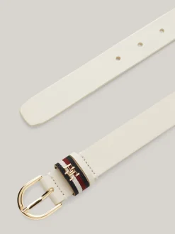 Paski*Tommy Hilfiger Skórzany Pasek Z Okrągłą Sprzączką Essential ANCIENT WHITE