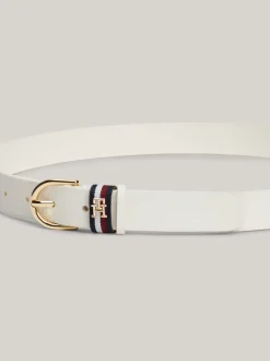 Paski*Tommy Hilfiger Skórzany Pasek Z Okrągłą Sprzączką Essential ANCIENT WHITE