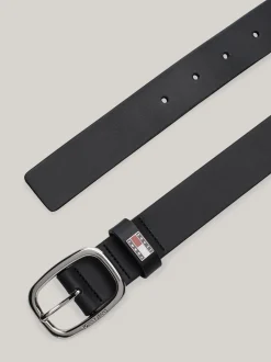 Paski*Tommy Hilfiger Skórzany Pasek Z Owalną Sprzączką BLACK