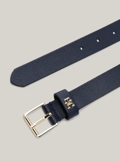 Paski*Tommy Hilfiger Skórzany Pasek Z Rolkową Sprzączką Heritage SPACE BLUE
