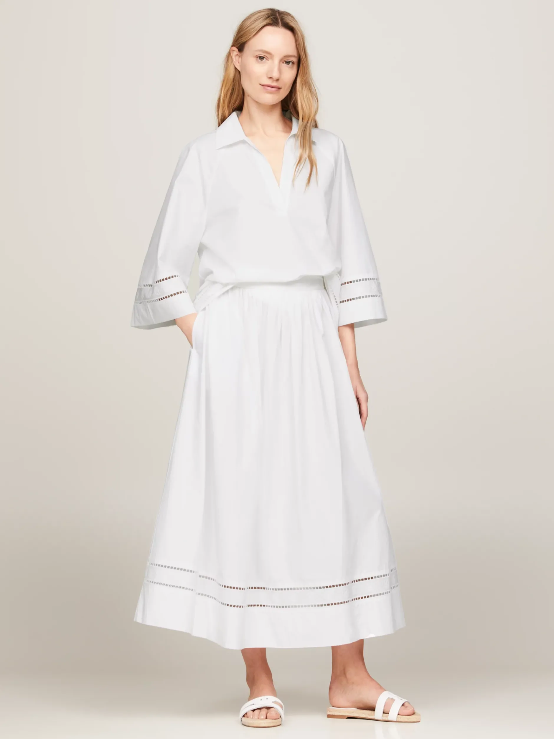 Spódnice*Tommy Hilfiger Spódnica Midi Z Haftem Angielskim I Monogramem TH TH OPTIC WHITE