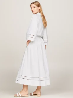 Spódnice*Tommy Hilfiger Spódnica Midi Z Haftem Angielskim I Monogramem TH TH OPTIC WHITE