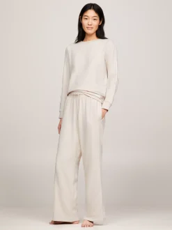 Stroje Domowe*Tommy Hilfiger Spodnie Od Piżamy Z Troczkami I Logo Hilfiger CASHMERE CREME