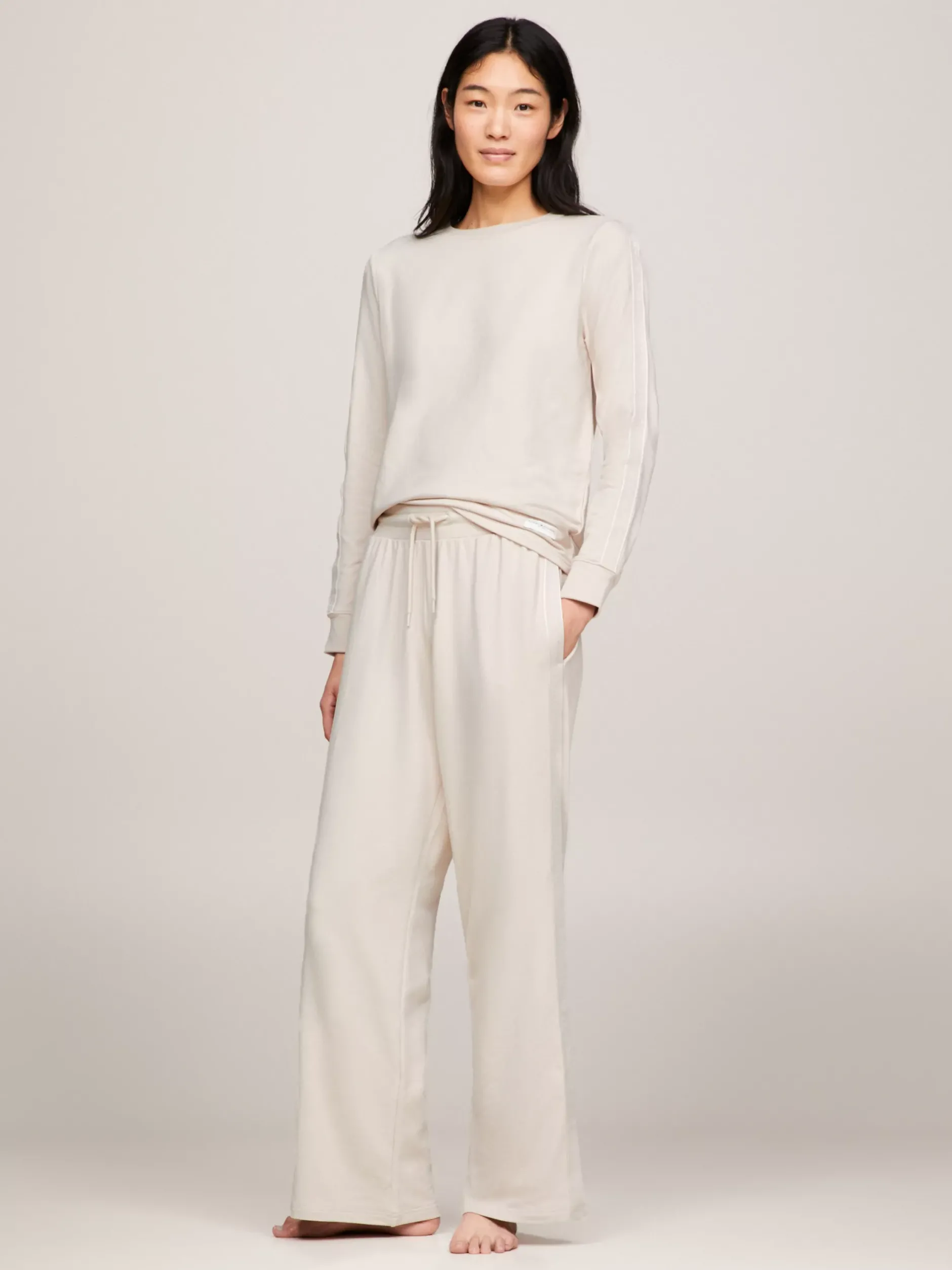 Stroje Domowe*Tommy Hilfiger Spodnie Od Piżamy Z Troczkami I Logo Hilfiger CASHMERE CREME