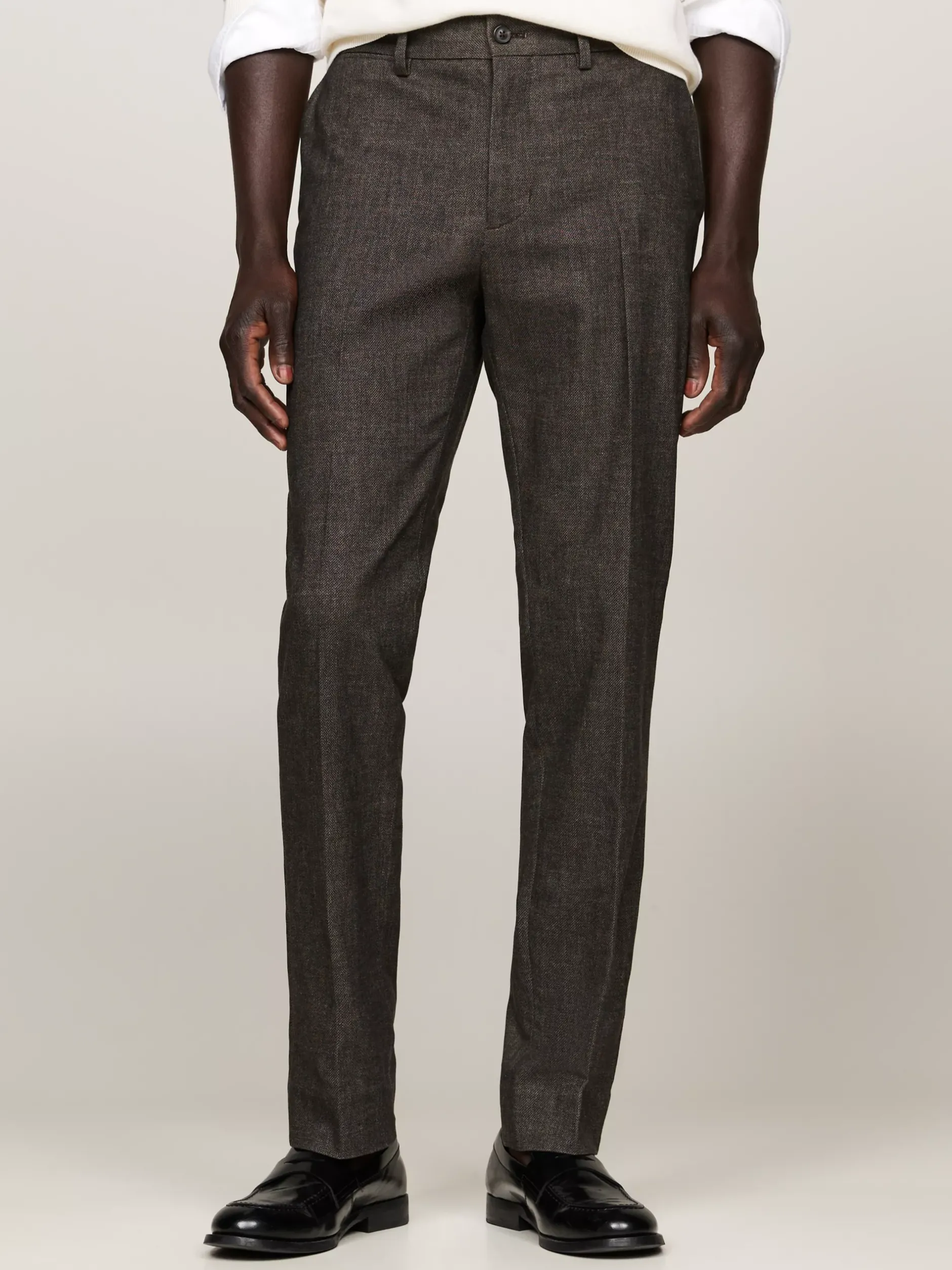 Spodnie*Tommy Hilfiger Spodnie Smart Casual O Melanżowym Splocie DARK COFFEE