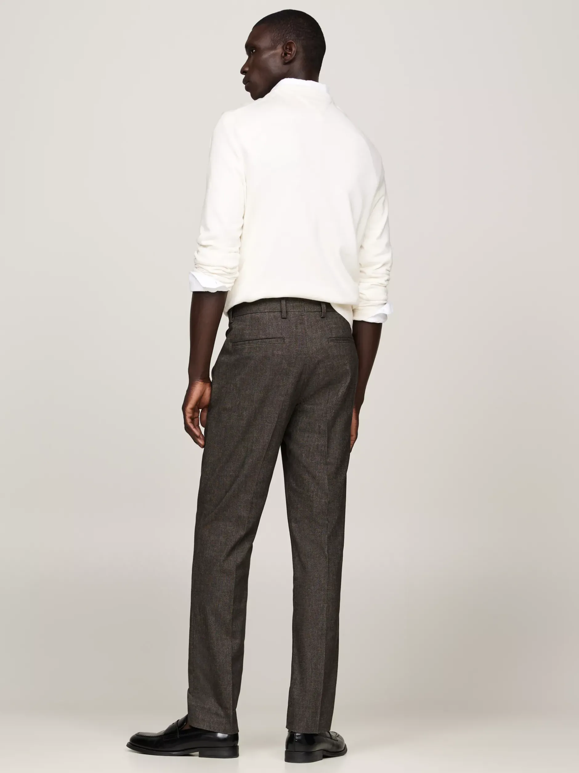 Spodnie*Tommy Hilfiger Spodnie Smart Casual O Melanżowym Splocie DARK COFFEE
