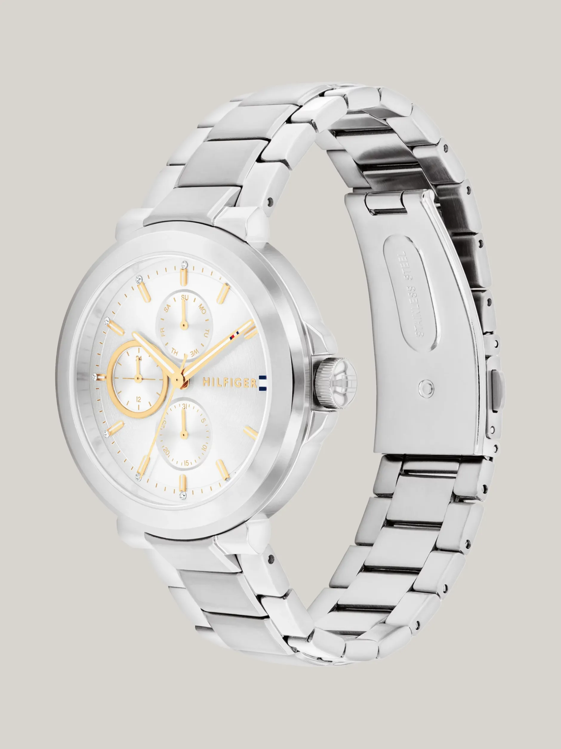 Zegarki*Tommy Hilfiger Stalowy Zegarek Z Niebieską Tarczą SILVER