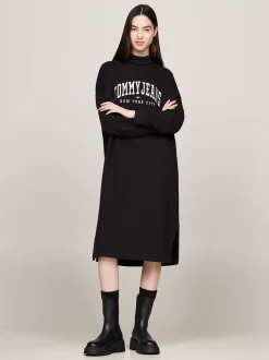 Sukienki*Tommy Hilfiger Sukienka Dresowa Midi Z Półgolfem BLACK