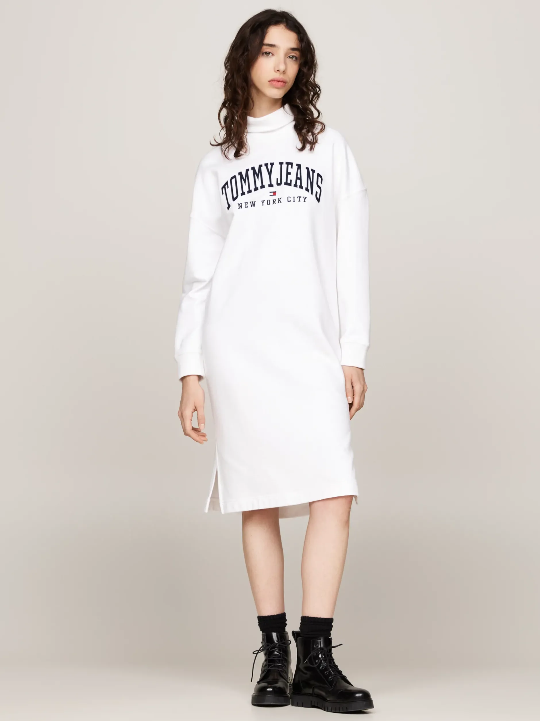Sukienki*Tommy Hilfiger Sukienka Dresowa Midi Z Półgolfem WHITE