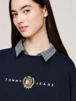 Sukienki*Tommy Hilfiger Sukienka Dresowa Mini Z Wyhaftowanym Logo DARK NIGHT NAVY