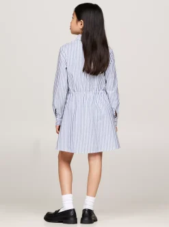 Sukienki*Tommy Hilfiger Sukienka Dresowa W Delikatne Prążki MID BLUE / OPTIC WHITE