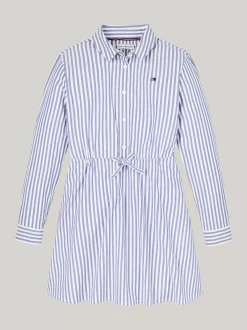 Sukienki*Tommy Hilfiger Sukienka Dresowa W Delikatne Prążki MID BLUE / OPTIC WHITE