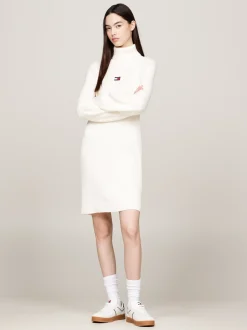 Sukienki*Tommy Hilfiger Sukienka Dzianinowa Mini Z Golfem ANCIENT WHITE