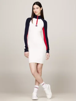 Sukienki*Tommy Hilfiger Sukienka Dzianinowa Z Blokami Kolorów ANCIENT WHITE MULTI