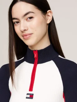 Sukienki*Tommy Hilfiger Sukienka Dzianinowa Z Blokami Kolorów ANCIENT WHITE MULTI