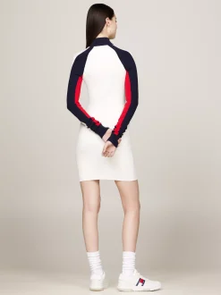 Sukienki*Tommy Hilfiger Sukienka Dzianinowa Z Blokami Kolorów ANCIENT WHITE MULTI
