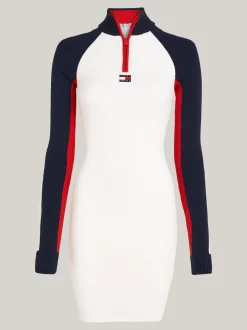 Sukienki*Tommy Hilfiger Sukienka Dzianinowa Z Blokami Kolorów ANCIENT WHITE MULTI