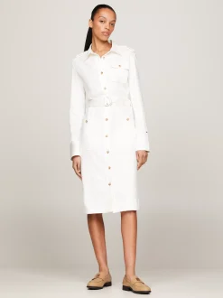 Sukienki*Tommy Hilfiger Sukienka Koszulowa Midi W Stylu Utility ANCIENT WHITE