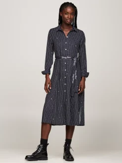 Sukienki*Tommy Hilfiger Sukienka Koszulowa Midi Z Paskiem BLACK MOUNTAIN STARDUST