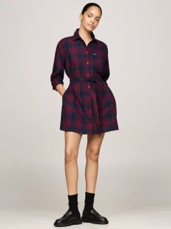 Sukienki*Tommy Hilfiger Sukienka Koszulowa O Luźnym Kroju Z Paskiem ROUGE WINTER CHECK