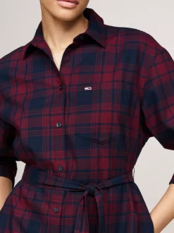 Sukienki*Tommy Hilfiger Sukienka Koszulowa O Luźnym Kroju Z Paskiem ROUGE WINTER CHECK