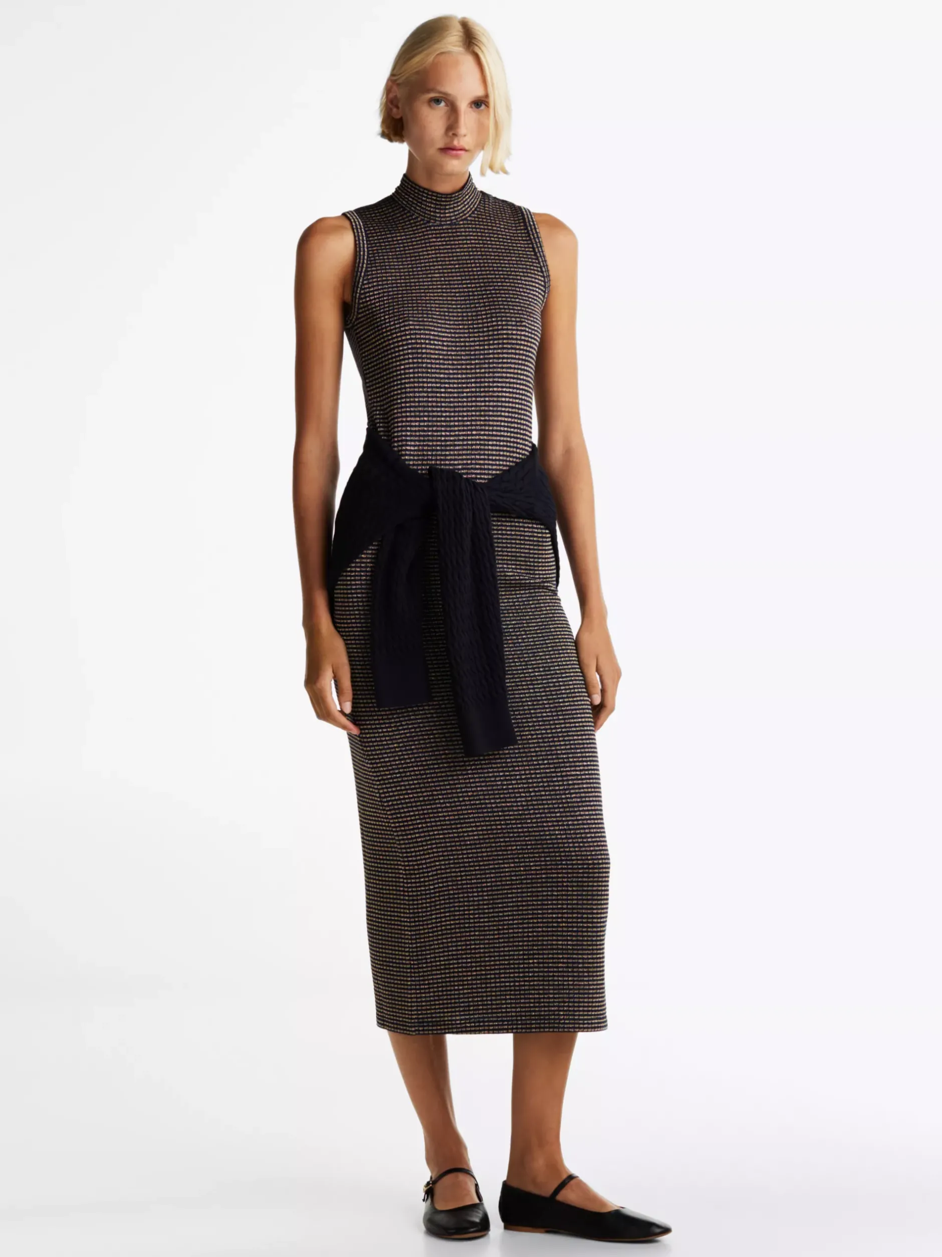 Sukienki*Tommy Hilfiger Sukienka Maxi O Fasonie Bodycon Z Półgolfem DESERT SKY/ GOLD LUREX STP