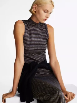 Sukienki*Tommy Hilfiger Sukienka Maxi O Fasonie Bodycon Z Półgolfem DESERT SKY/ GOLD LUREX STP