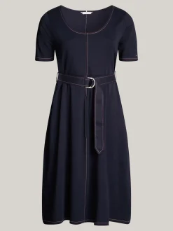Sukienki*Tommy Hilfiger Sukienka Midi Curve Z Paskiem W Talii DESERT SKY
