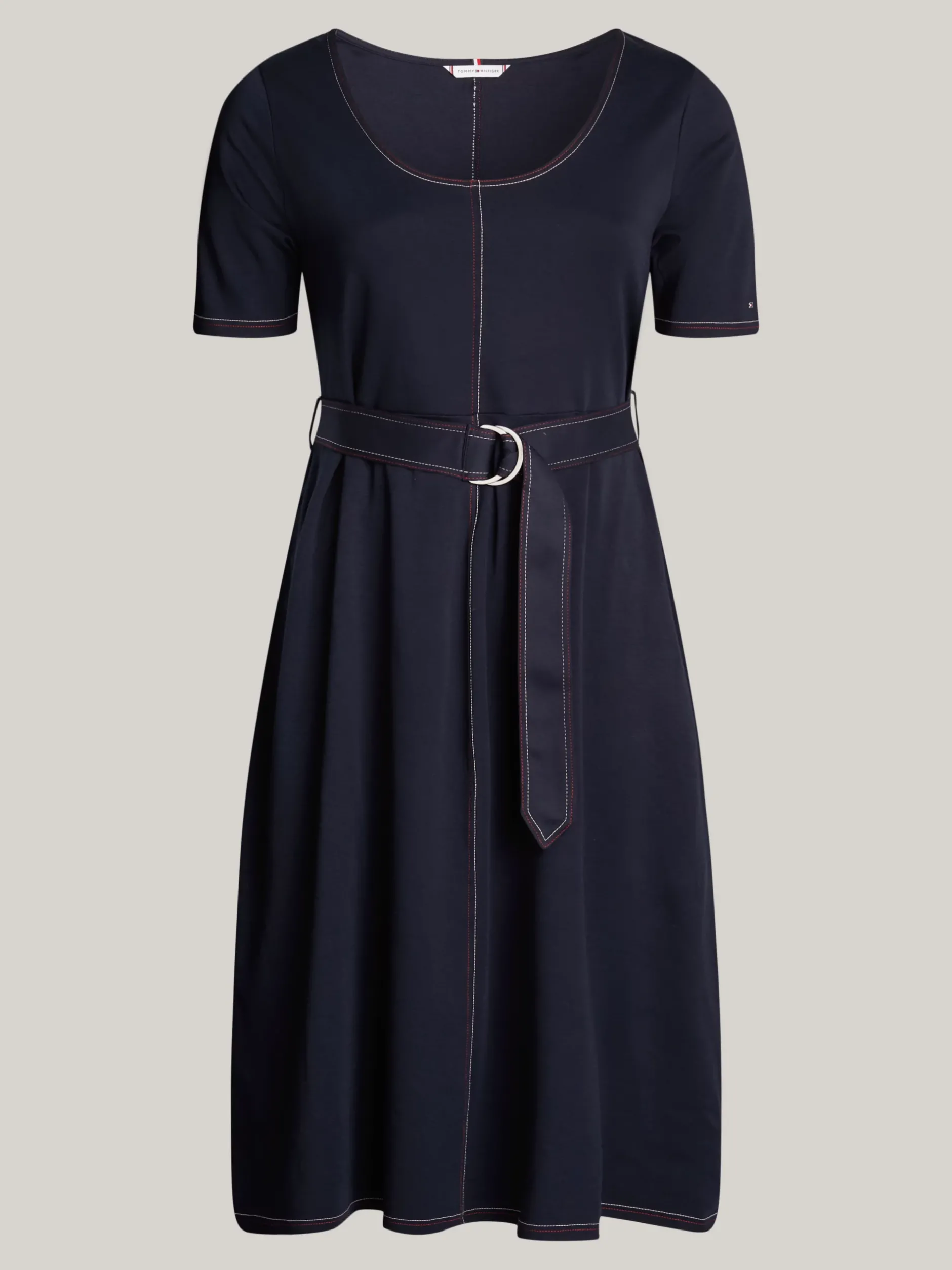 Sukienki*Tommy Hilfiger Sukienka Midi Curve Z Paskiem W Talii DESERT SKY