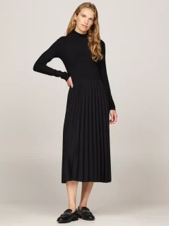 Sukienki*Tommy Hilfiger Sukienka Midi Z Półgolfem I Plisowanym Dołem BLACK