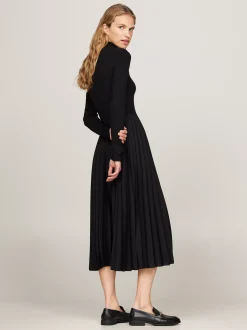 Sukienki*Tommy Hilfiger Sukienka Midi Z Półgolfem I Plisowanym Dołem BLACK