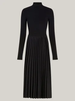 Sukienki*Tommy Hilfiger Sukienka Midi Z Półgolfem I Plisowanym Dołem BLACK