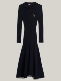 Sukienki*Tommy Hilfiger Sukienka Polo Midi Z Kaszmirem DESERT SKY