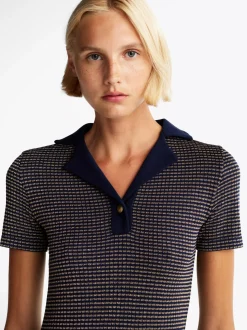 Sukienki*Tommy Hilfiger Sukienka Polo Mini Z Rozkloszowanym Dołem DESERT SKY/ GOLD LUREX STP