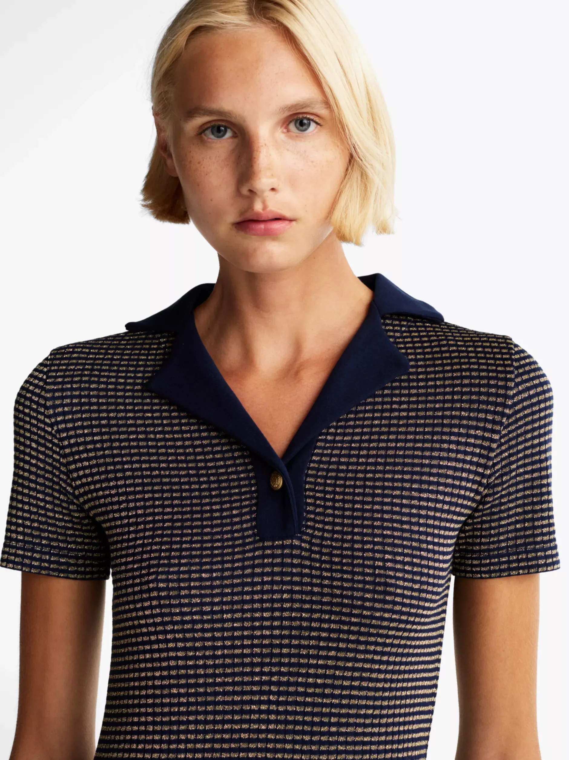Sukienki*Tommy Hilfiger Sukienka Polo Mini Z Rozkloszowanym Dołem DESERT SKY/ GOLD LUREX STP