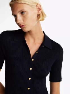 Sukienki*Tommy Hilfiger Sukienka Polo Mini Z Zapięciem Na Guziki DESERT SKY