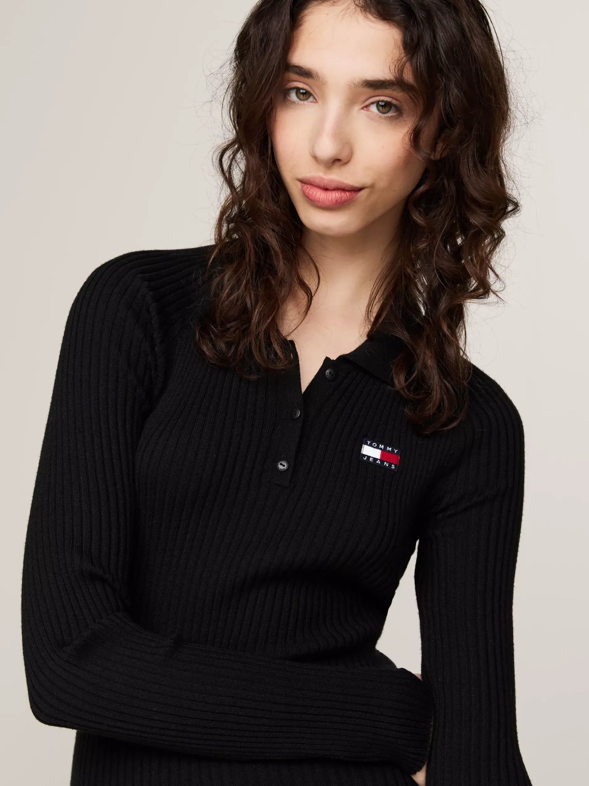 Sukienki*Tommy Hilfiger Sukienka Swetrowa Mini Z Kołnierzykiem Polo BLACK