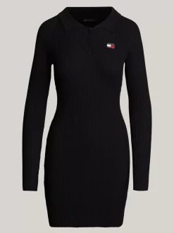 Sukienki*Tommy Hilfiger Sukienka Swetrowa Mini Z Kołnierzykiem Polo BLACK