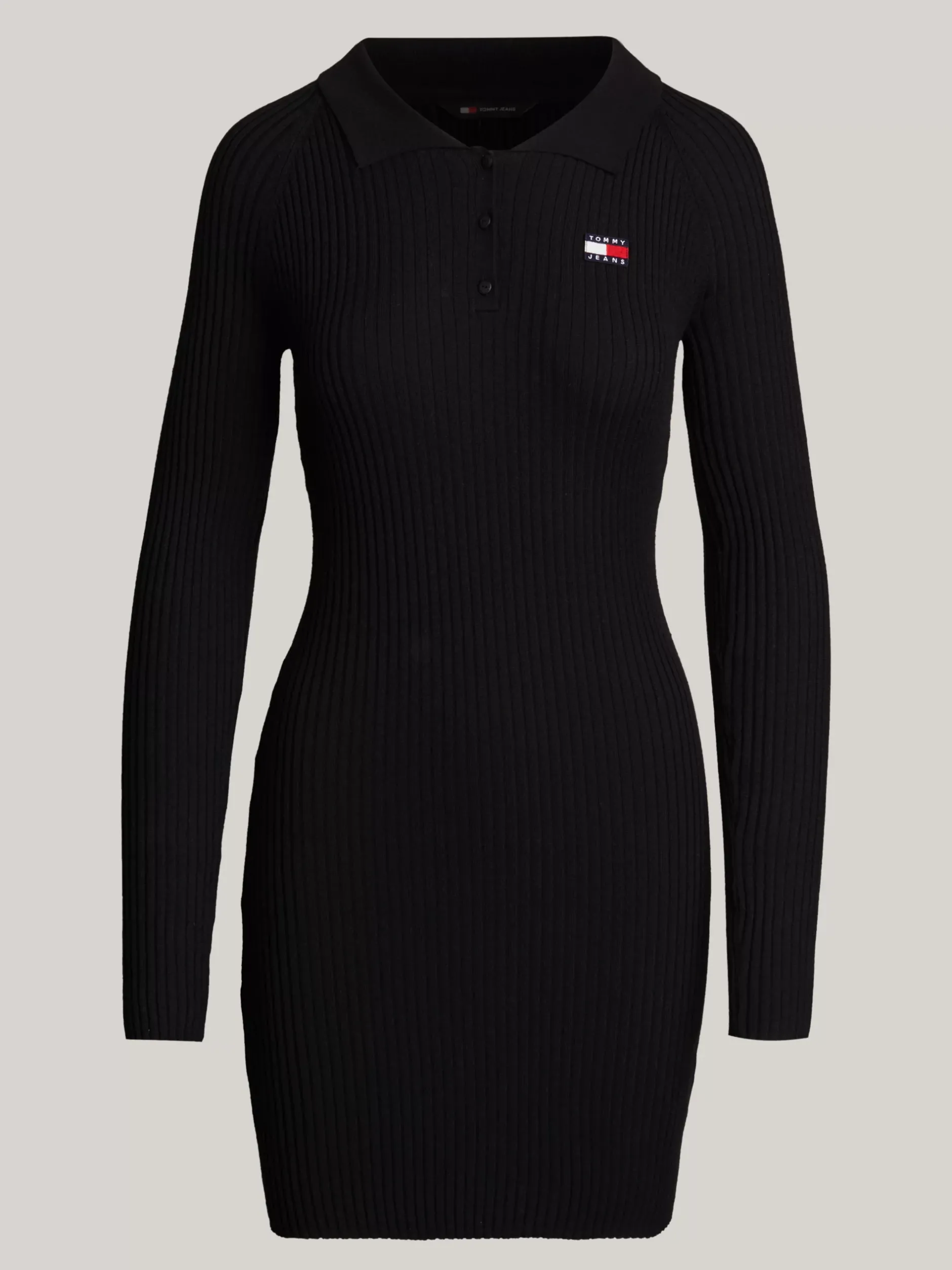 Sukienki*Tommy Hilfiger Sukienka Swetrowa Mini Z Kołnierzykiem Polo BLACK